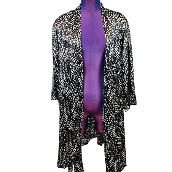 Ambrielle Black & Silver Polka Dot Satin Robe Size XL Women's‎ C66 - Picture 9 of 10